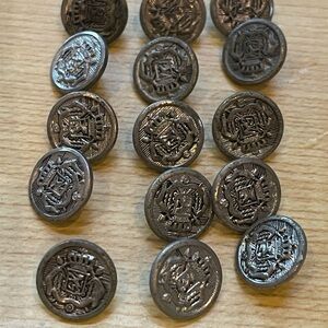 Vintage Silver Tone Coat of Arms Metal Round Buttons 15 pieces